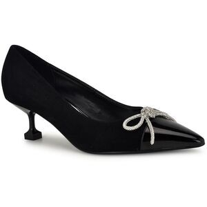 Nine West Womens Black Bow Leather Kitten Heels New